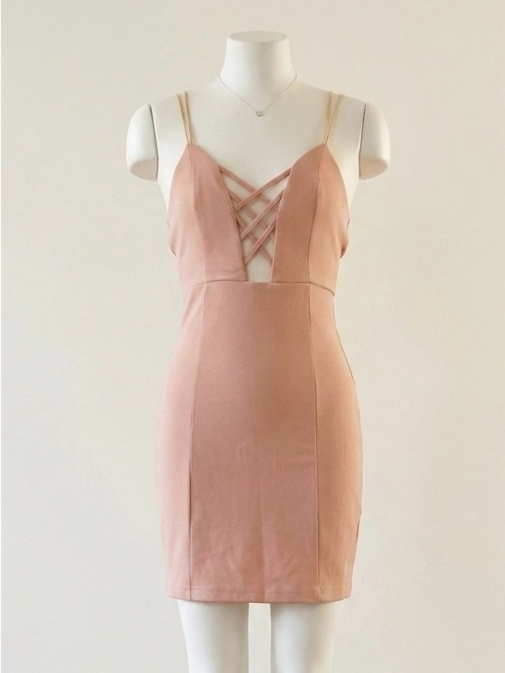 Sleeveless Lace-Up Bodycon Mini Dress in Blush